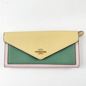 Coach Slim Envelope Wallet Colorblock Pink Green Yellow
